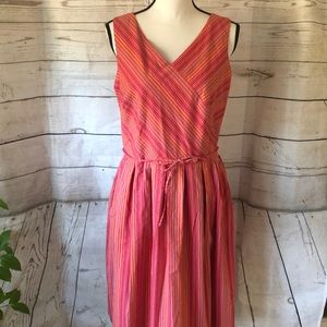 Talbots pink pinstripe a-line sleeveless midi dress